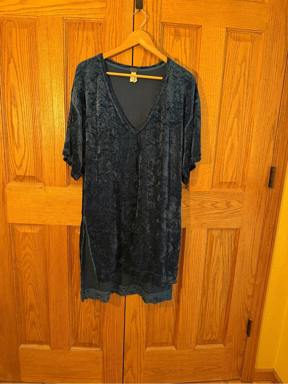 We The Free Crushed Velvet V-Neck Tunic - Dark Teal